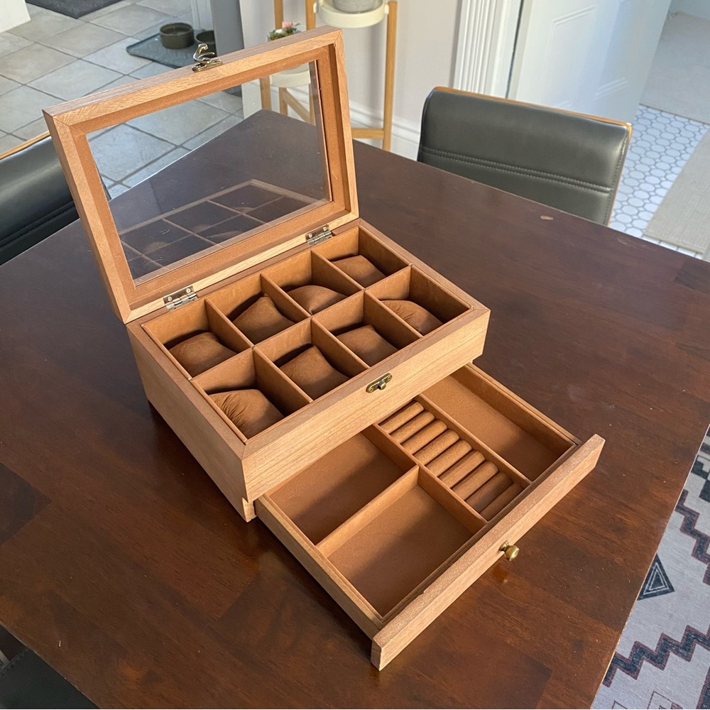 Rustic Walnut 8-Slot, 2-Tier Watch Display Box